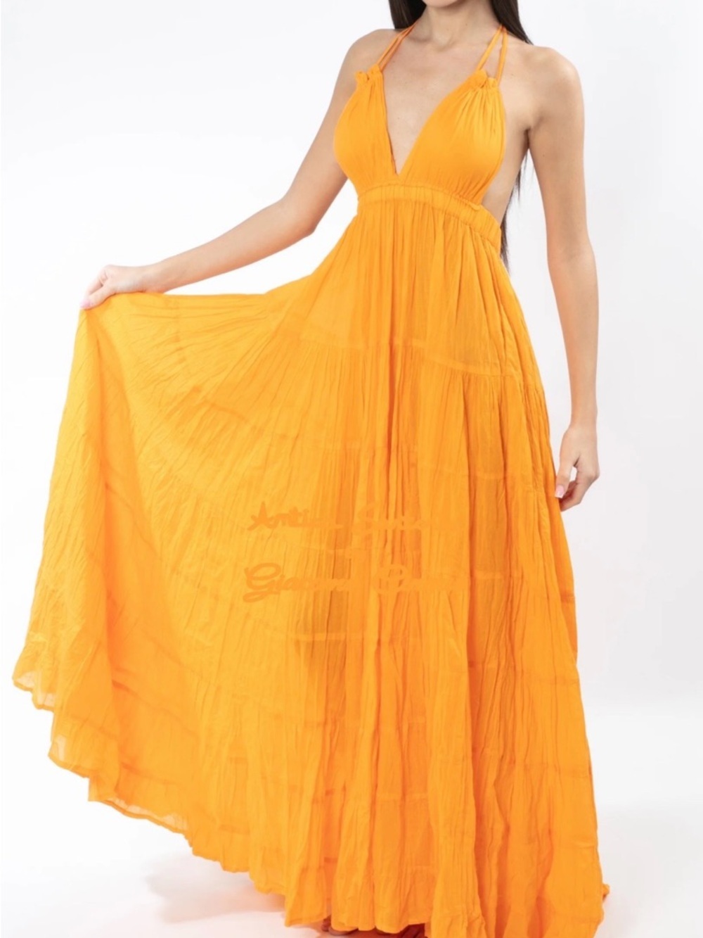 Antica Sartoria Orange Halter Maxi Backless Dress NWT O/S